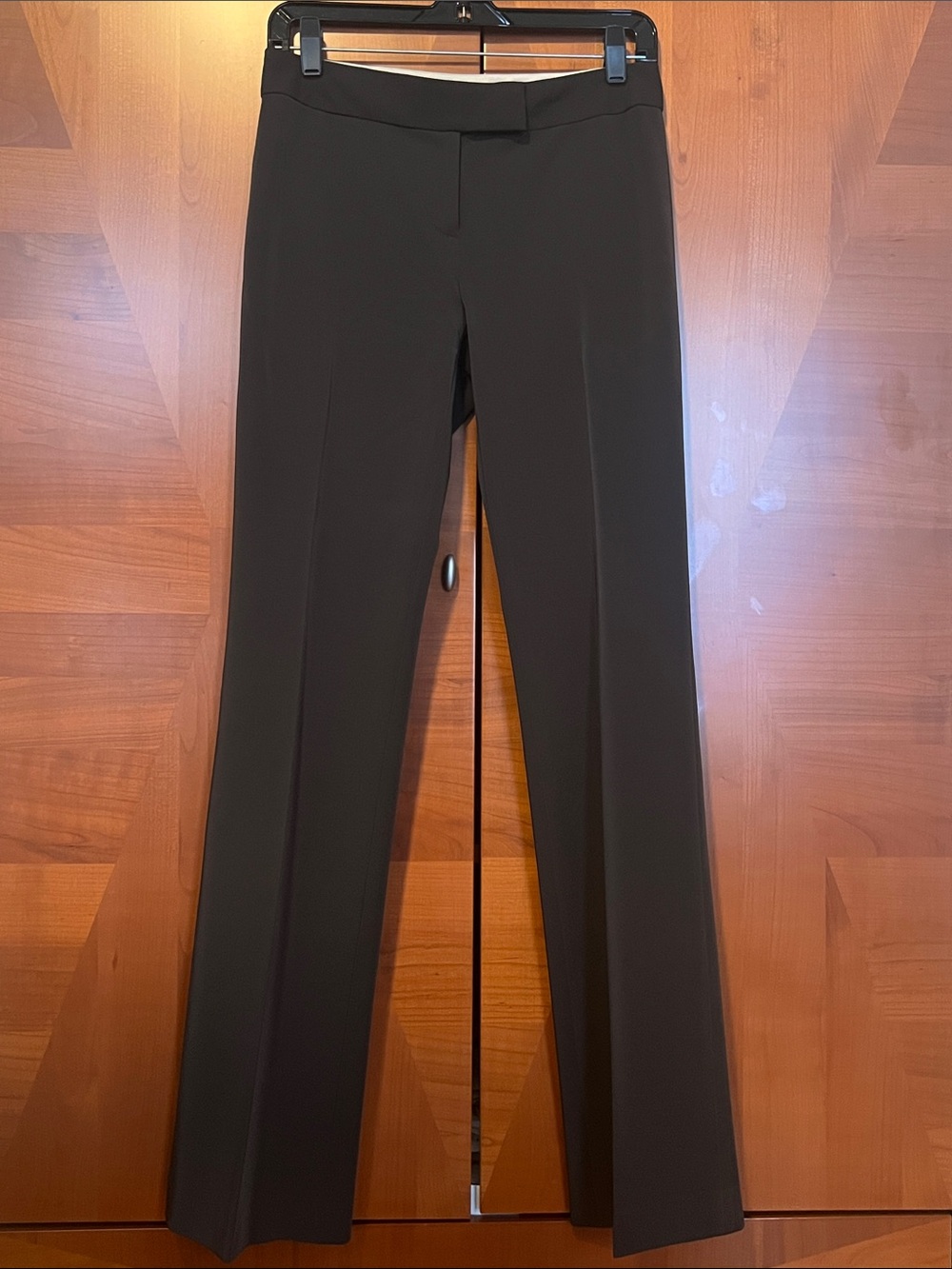 Tahari Dark Brown/Taupe Straight-Leg Dress Pants, Sleek & Shiny